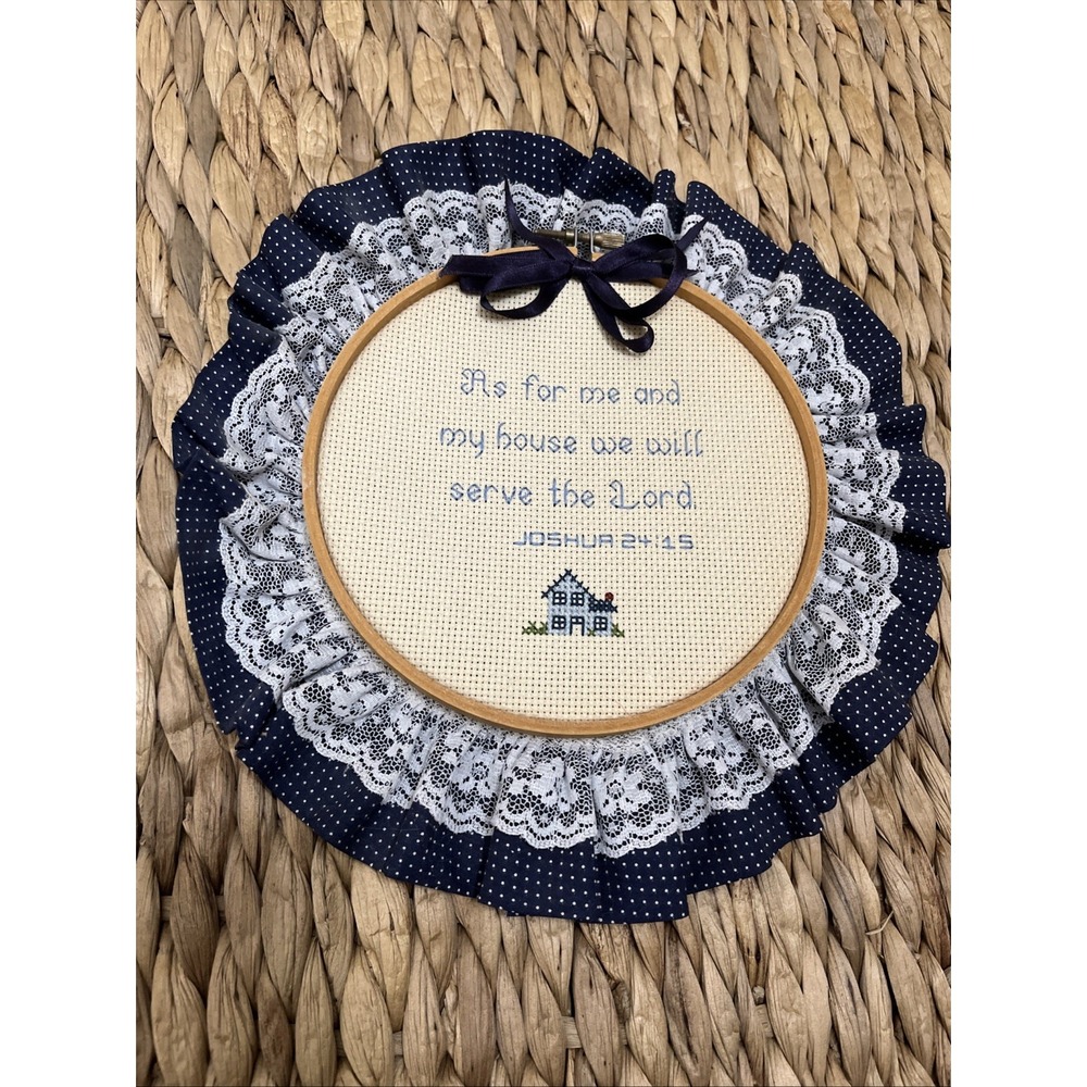 Handmade Cottagecore Grandma Fabric Wall hanging Joshua 24:15 Ruffles Polka Dot